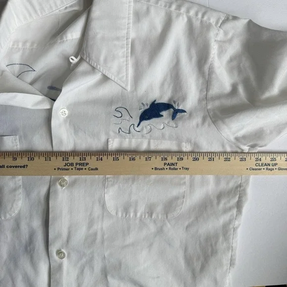 Vtg Fishing Shirt Men Large L Embroidered Marlin Swordfish Short Sleeve Button - Picture 7 of 9